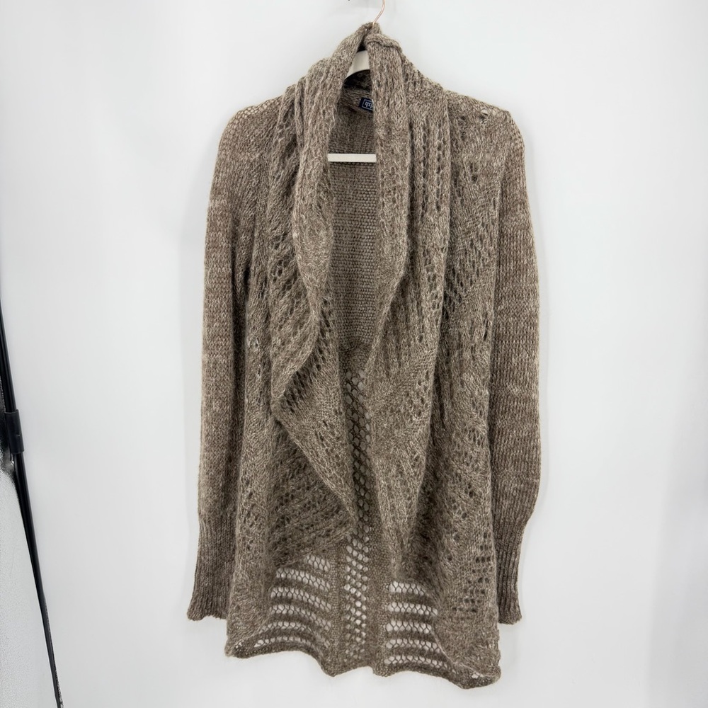 Helen Welsh Wool‎ Mohair Knit Long Sleeve cardigan Shawl One Size BROWN